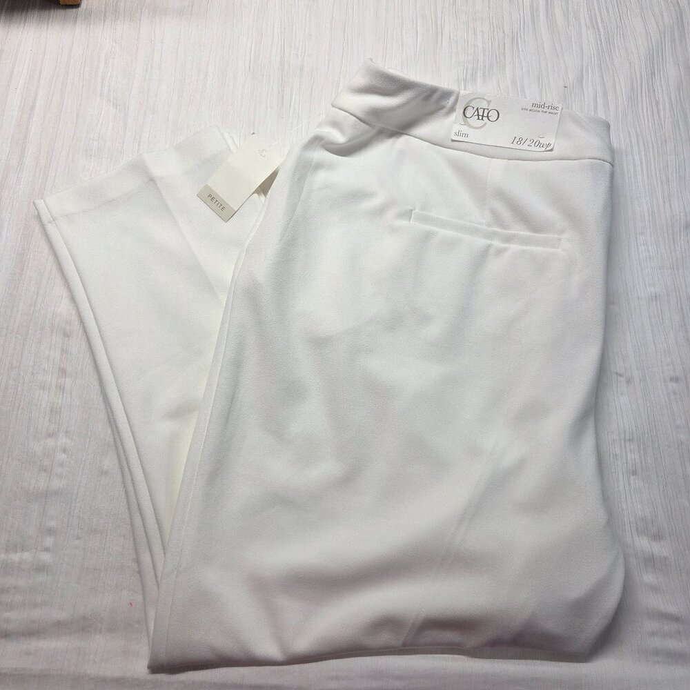 Cato 18/20 Women's Petite White Mid-Rise Slim Leg Casual Dress Pants - Picture 1 of 12
